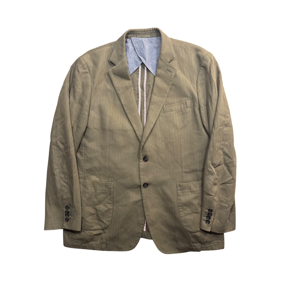 Charles Tyrwhitt Weekend Mens 46L Olive Herringbone Cotton Blazer Sport Coat